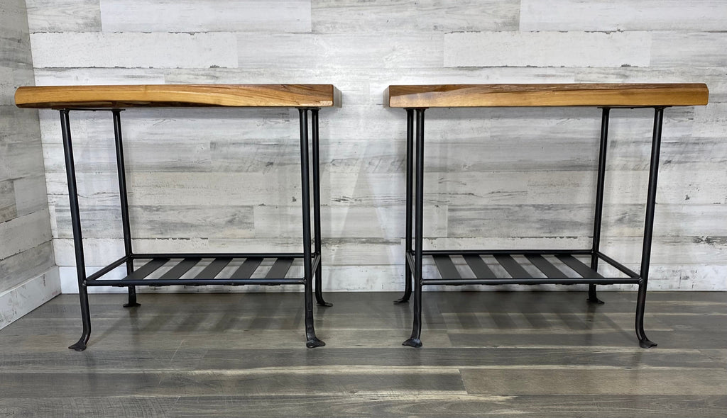 Set Of 2 Live Edge & Wrought Iron End Tables