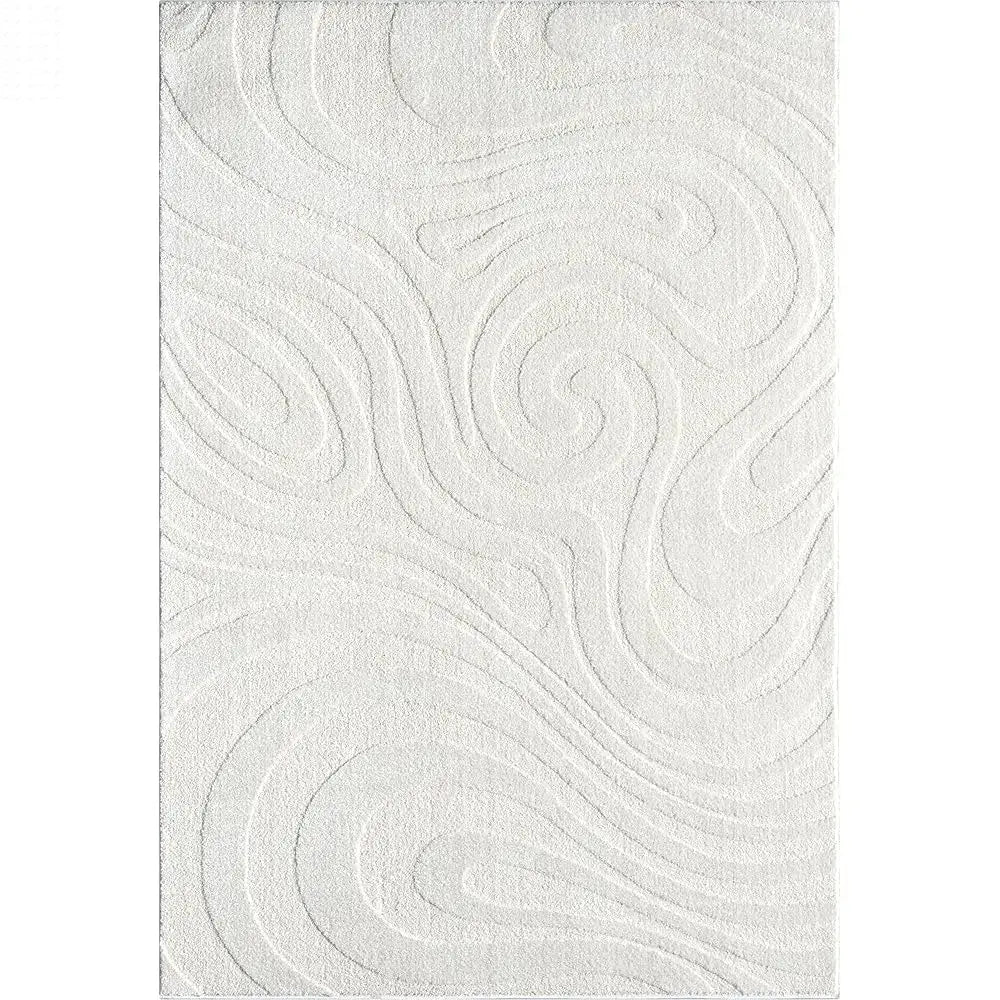 Cozy Cream 6x9 Area Rug For Living Room, Bedroom - Swirl Waves Pattern, Durable & Easy To Clean