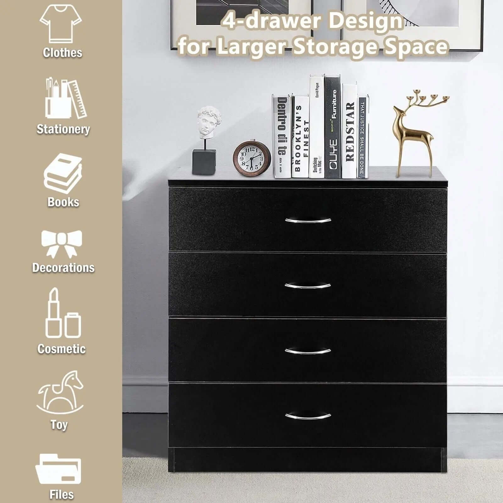 Elegant Black 4-Drawer Chest Dresser